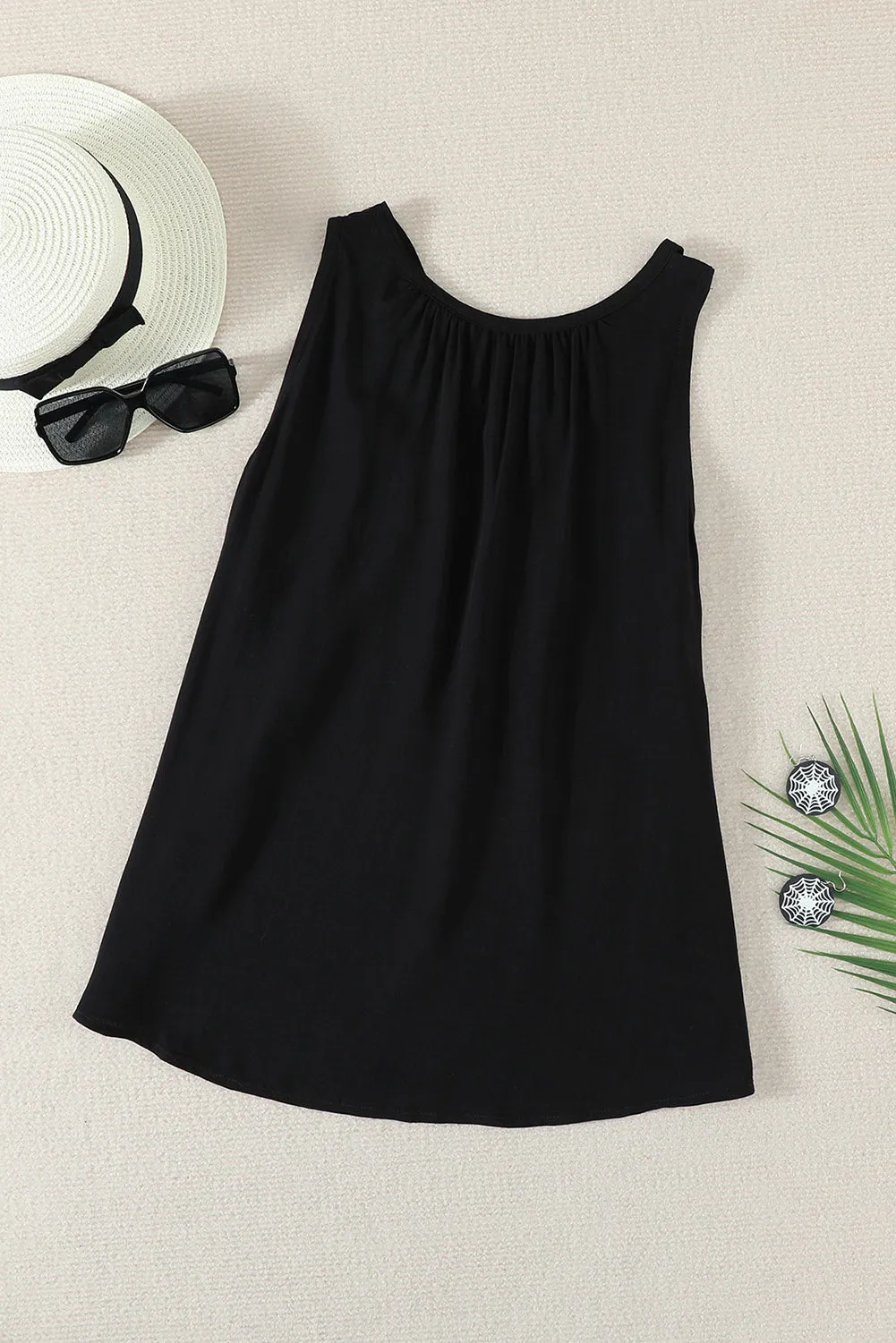 Black Hollow Out Sleeveless Tank Top