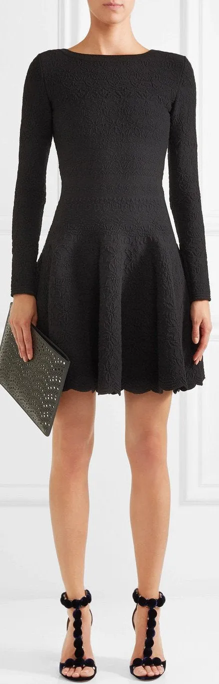 Black Jacquard Knit Mini Dress