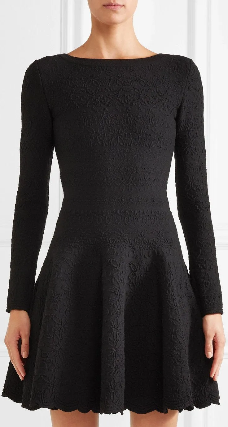 Black Jacquard Knit Mini Dress