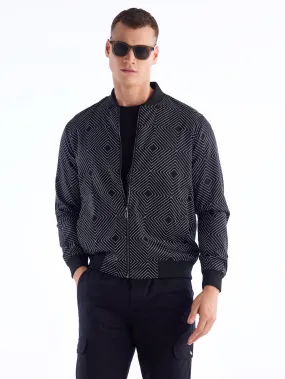 Black Printed Bomber Jacket