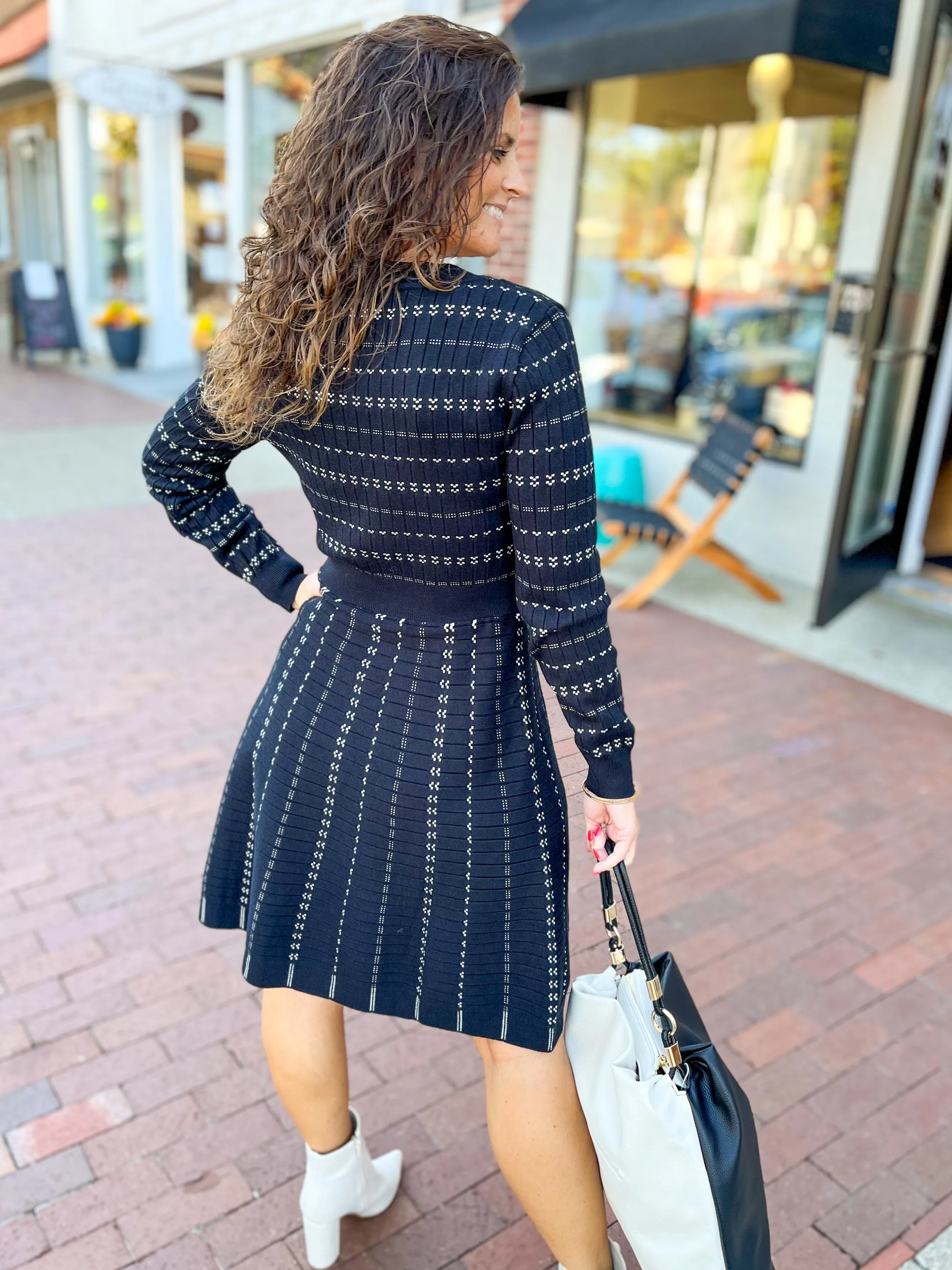 Black Ribbed Fit & Flare Sweater Dress