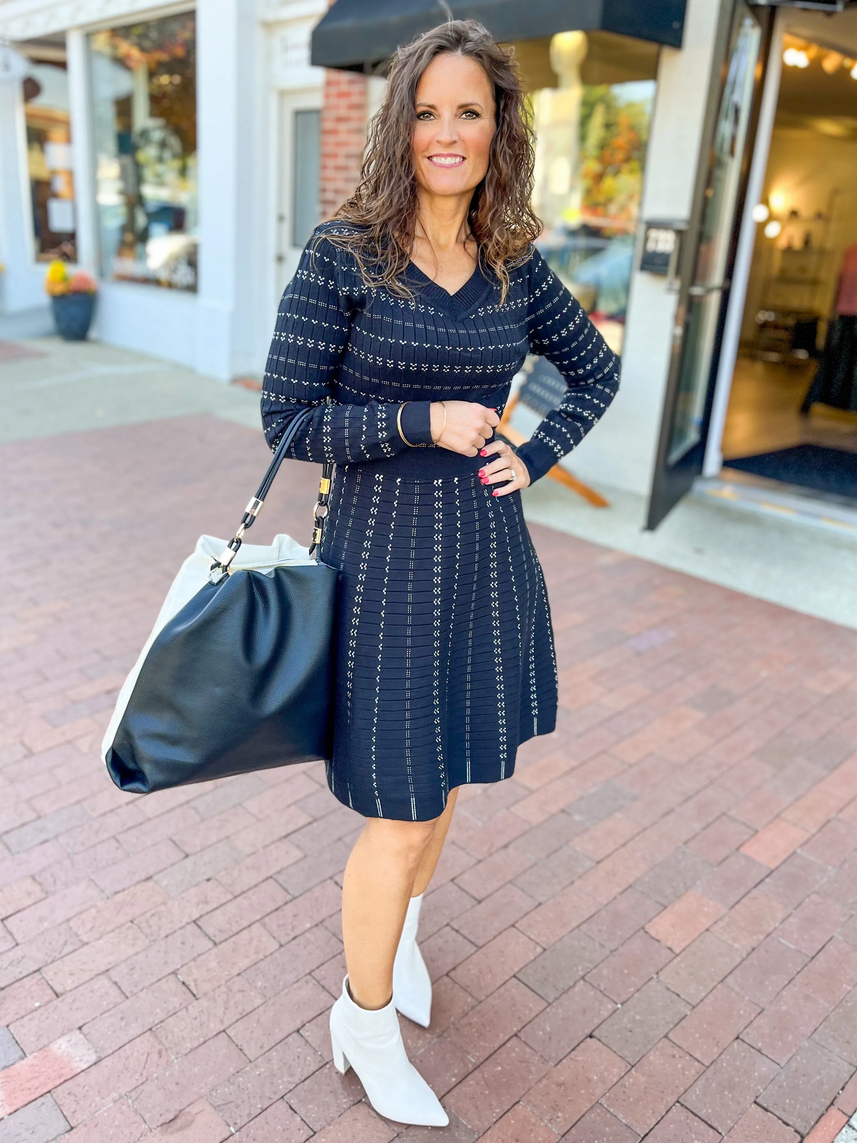 Black Ribbed Fit & Flare Sweater Dress