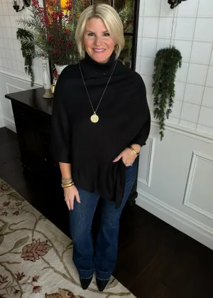 Black Sequin Neck Poncho