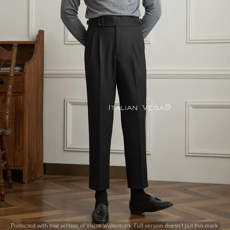 Black Wool Signature Buttoned Formal Gurkha Pants by ITALIAN VEGA® (Winter Edition)