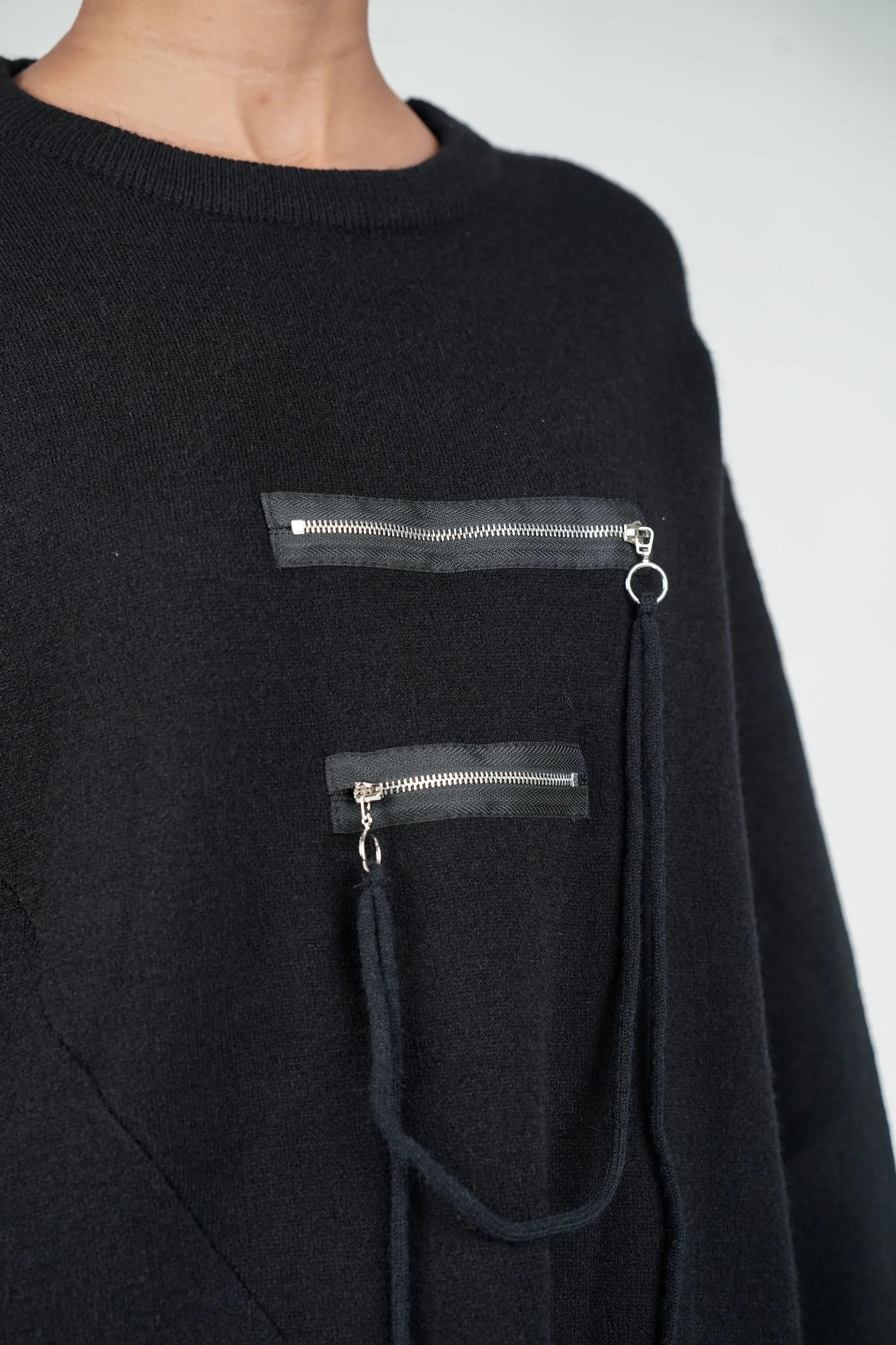 Black Zipline Geometrical Sweater