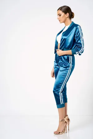 Blue Satin Co-Ord Tracksuit Joggers