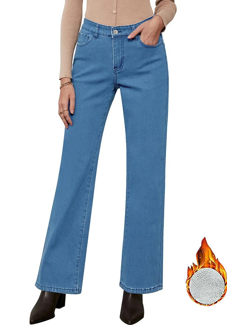 Blue Tides Women's Baggy Denim High Waisted Straight Leg Fleece Lined Winter Pants