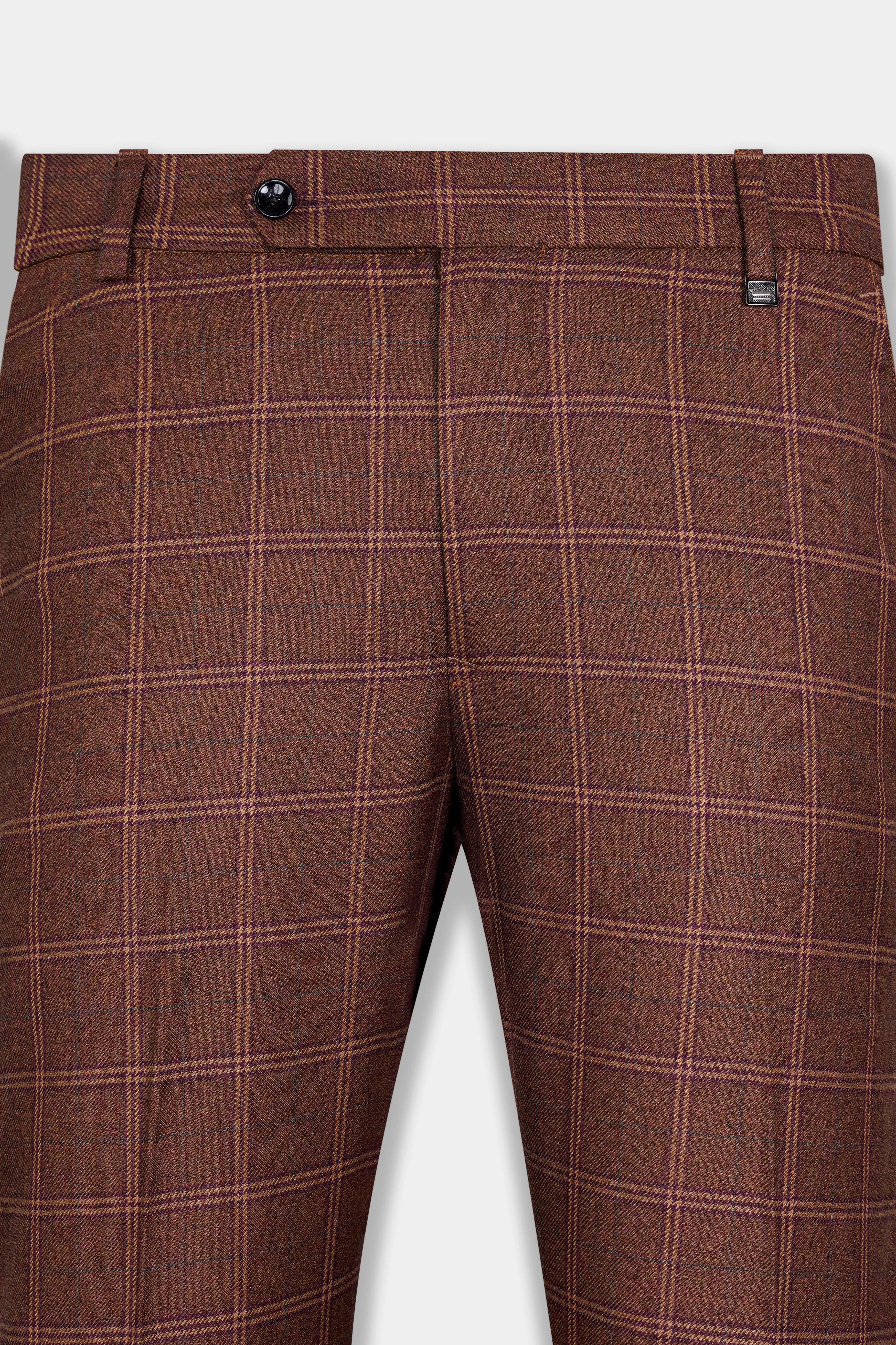 Bole Brown Windowpane Tweed Stretchable Pant