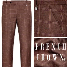 Bole Brown Windowpane Tweed Stretchable Pant