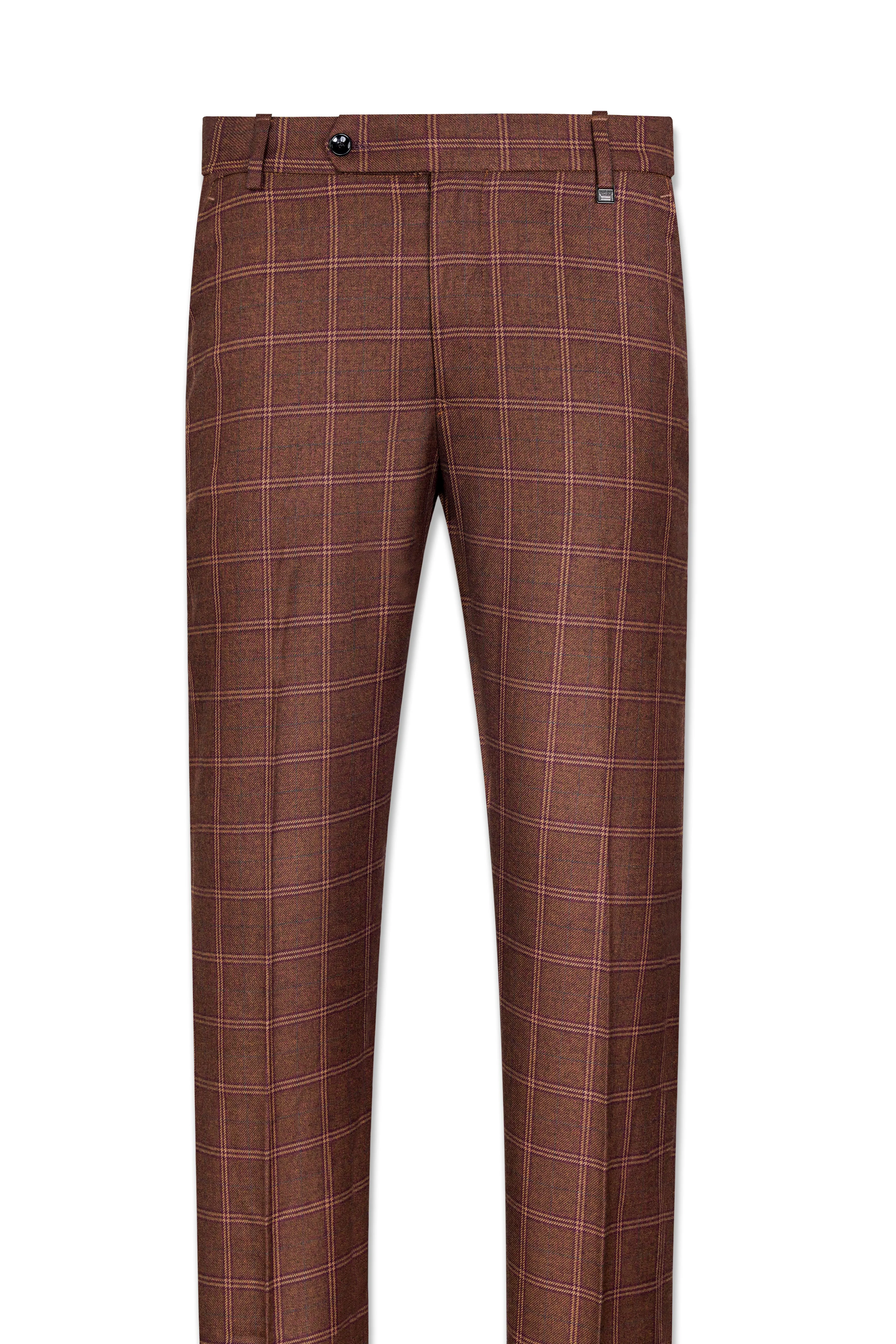 Bole Brown Windowpane Tweed Stretchable Pant