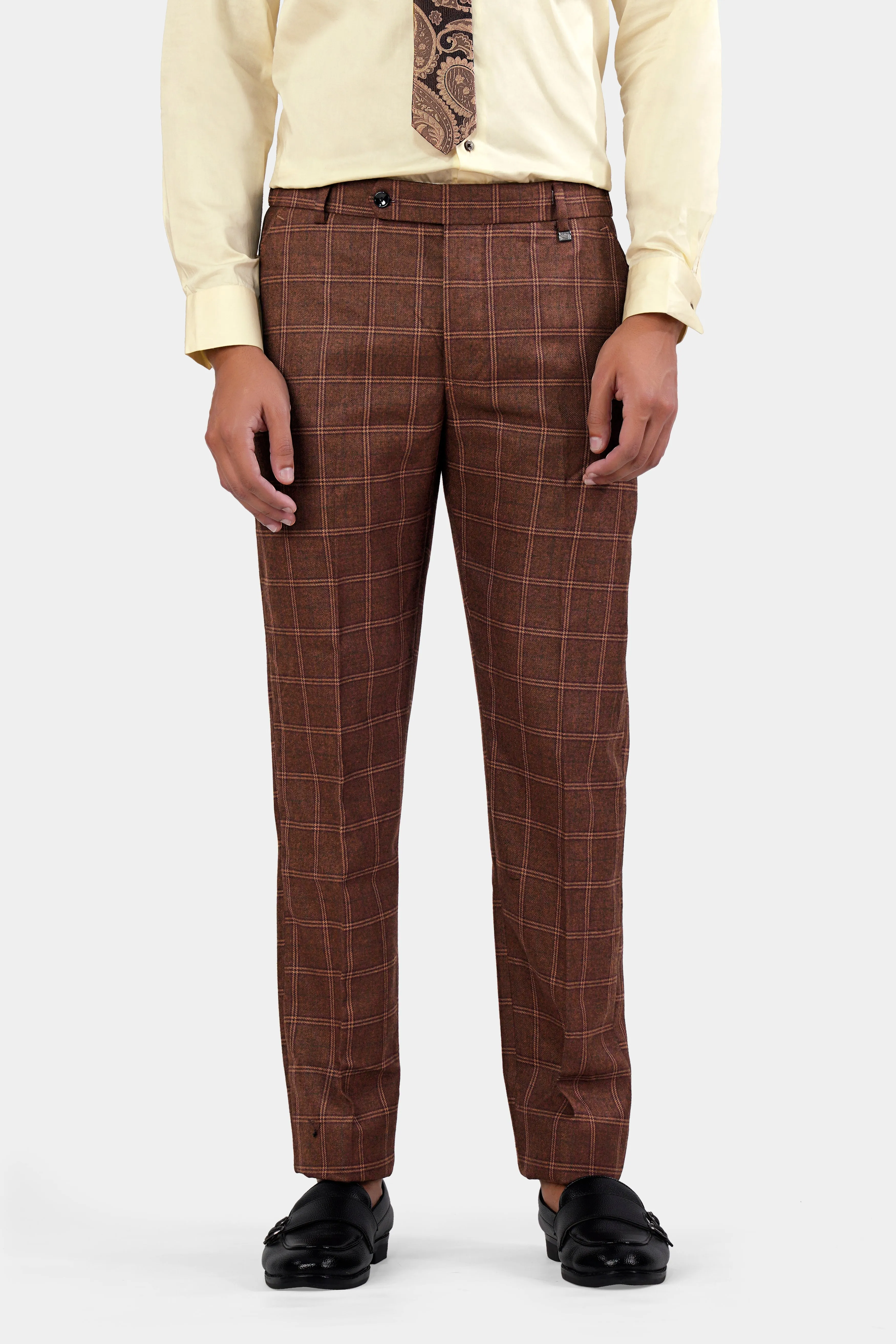 Bole Brown Windowpane Tweed Stretchable Pant