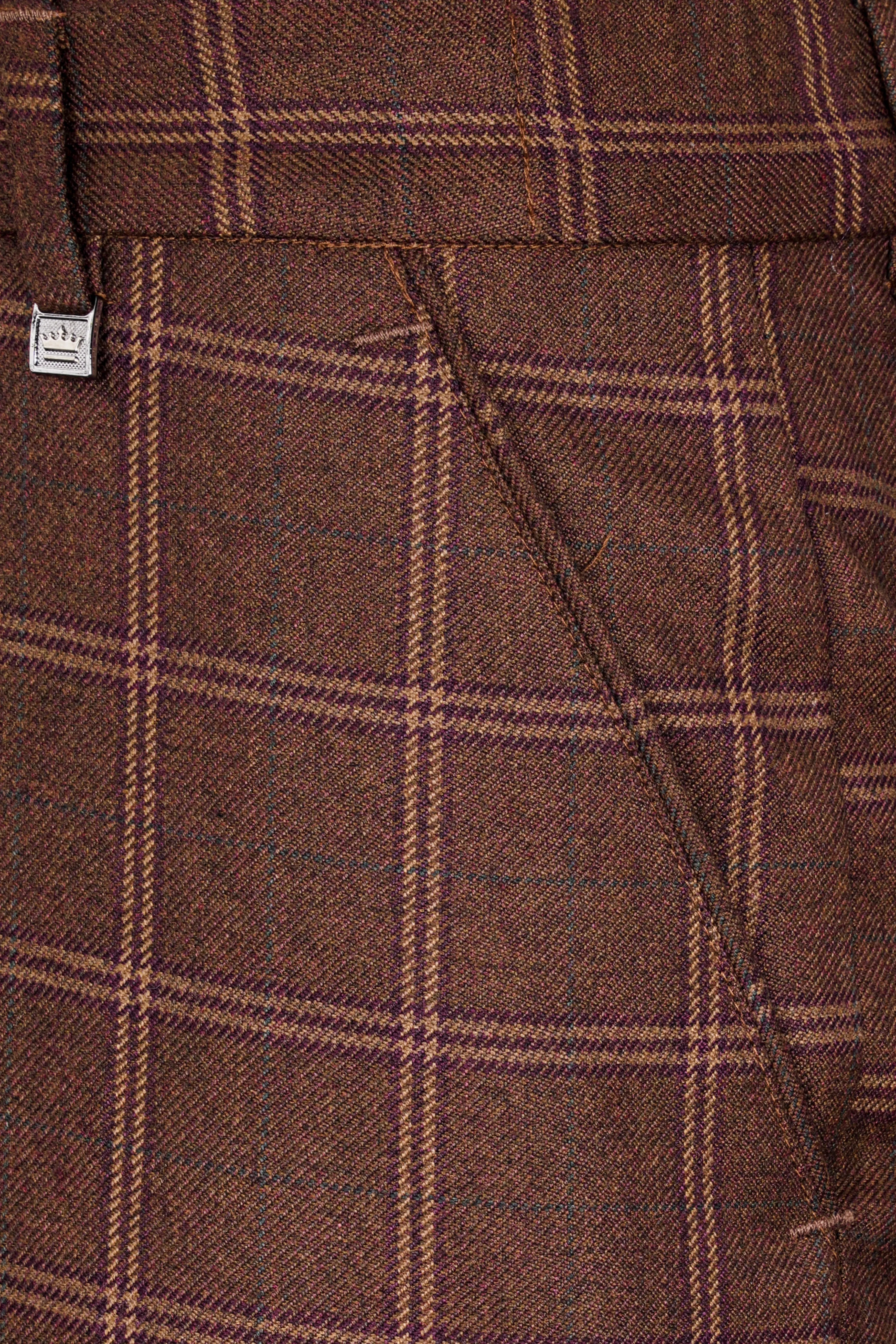 Bole Brown Windowpane Tweed Stretchable Pant