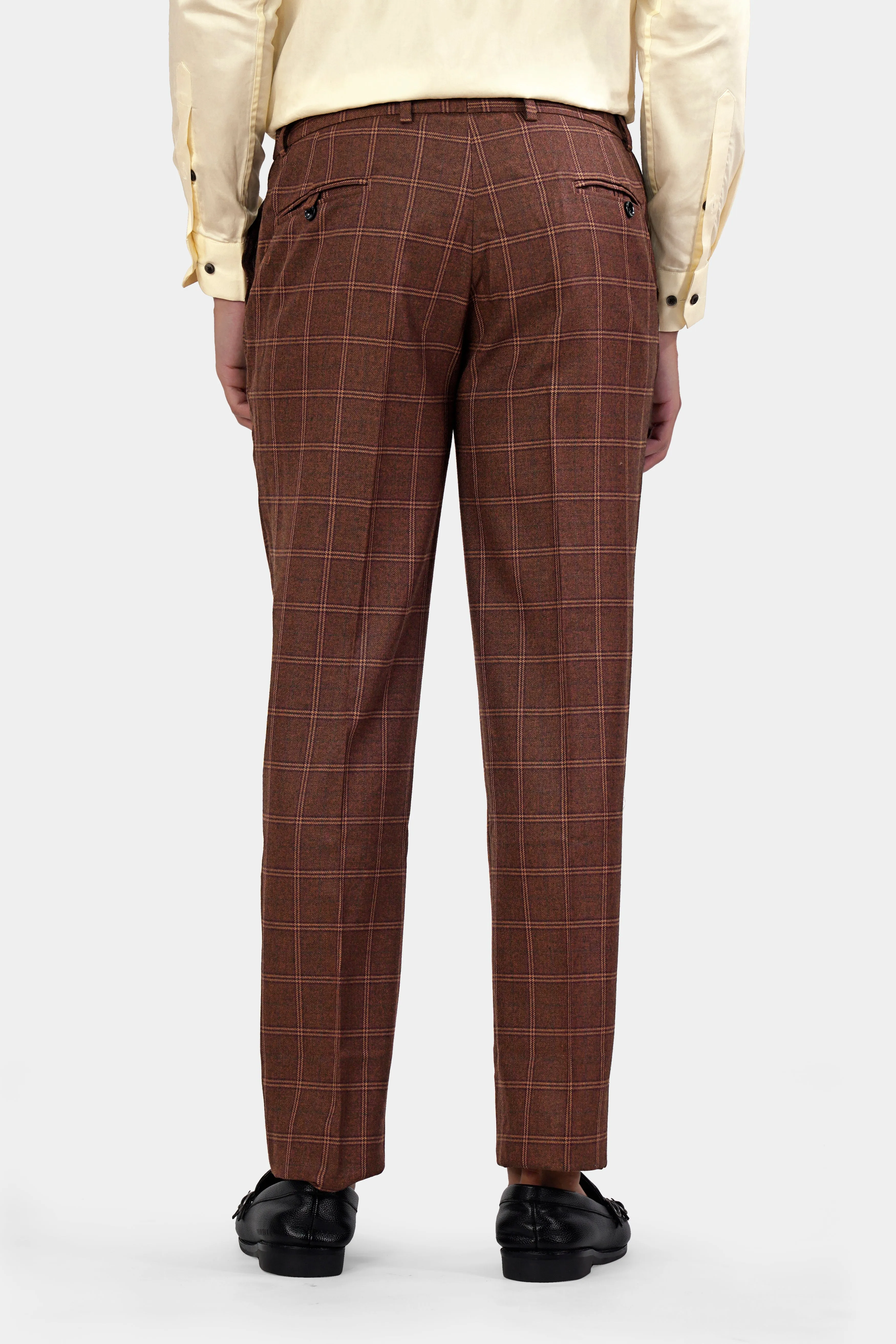 Bole Brown Windowpane Tweed Stretchable Pant