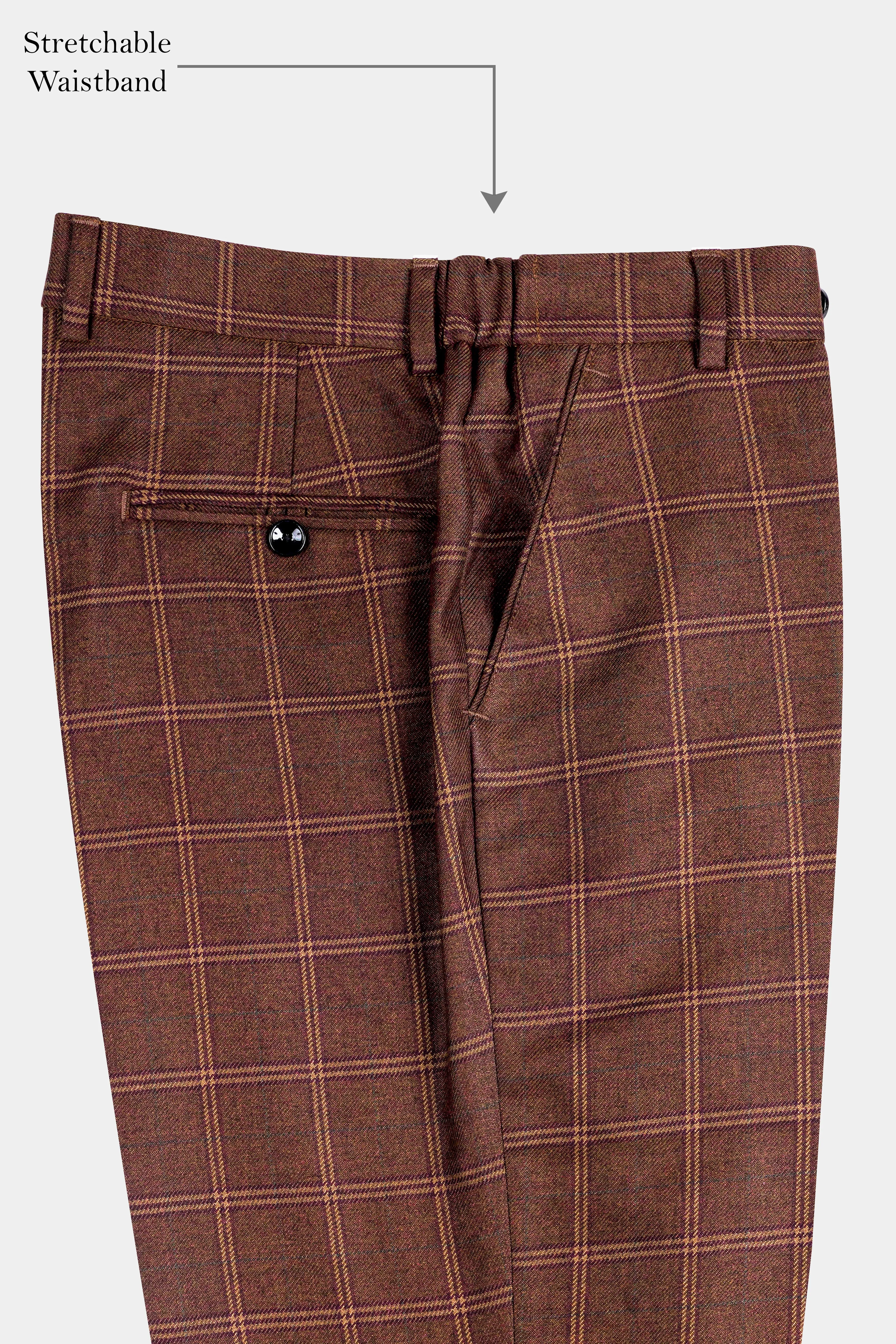 Bole Brown Windowpane Tweed Stretchable Pant