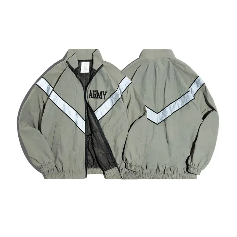 Bomber Jackets For Men Vintage Training Coat with Reflective Hood and Quick-drying Fabric