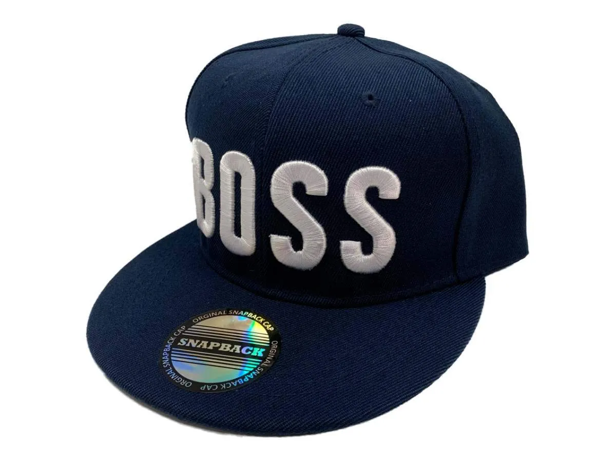 Boss XM Navy & White Structured Adjustable Snapback Flat Bill Hat Cap