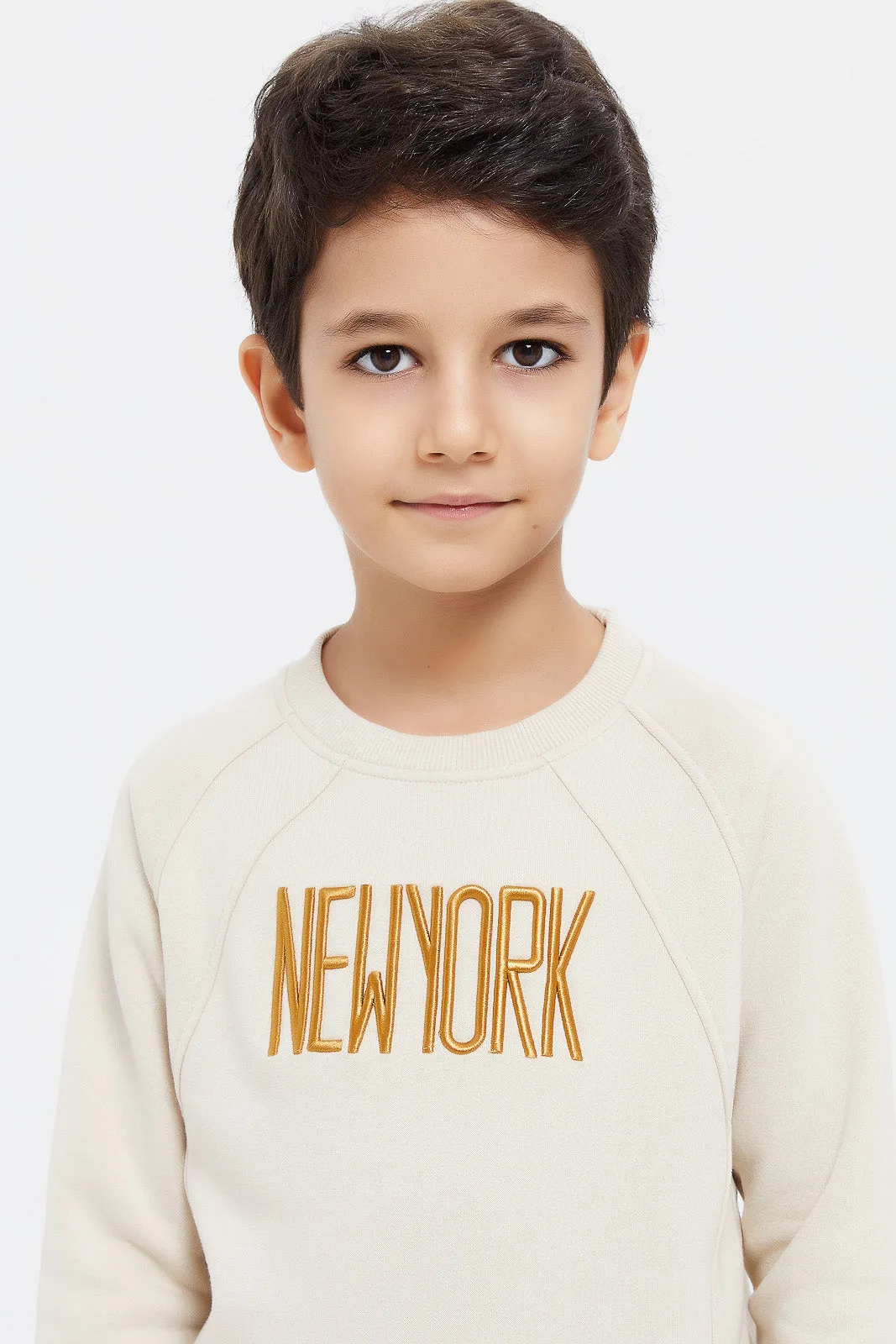 Boys Beige New York Embroidered Sweatshirt