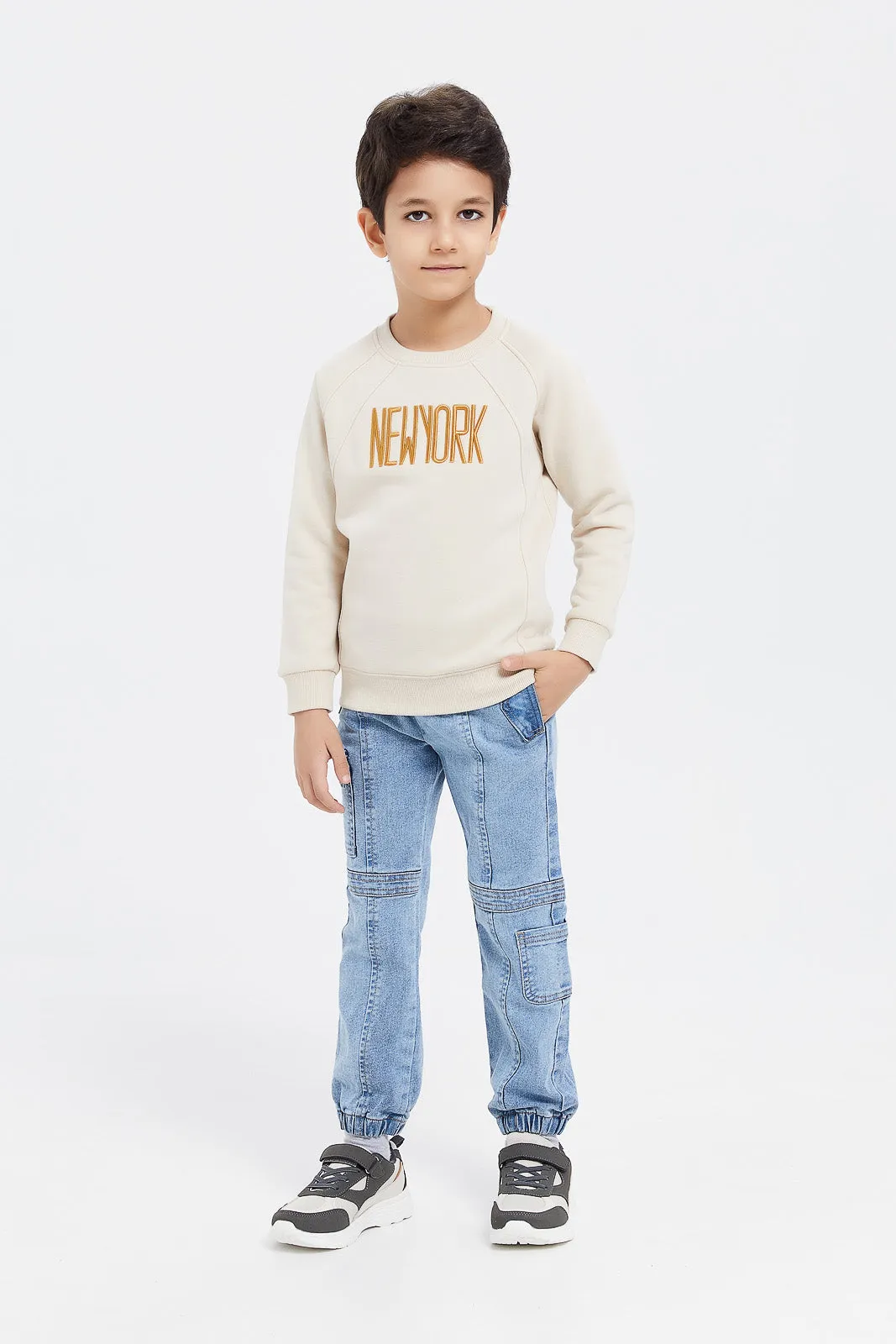 Boys Beige New York Embroidered Sweatshirt