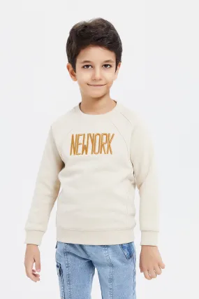 Boys Beige New York Embroidered Sweatshirt