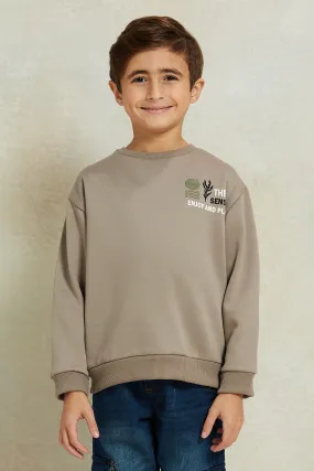 Boys Beige Oversize Embellished Sweatshirt