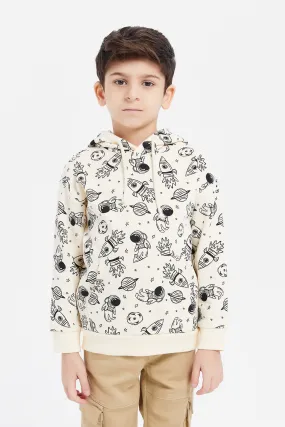 Boys Beige Space Print Oversize Sweatshirt