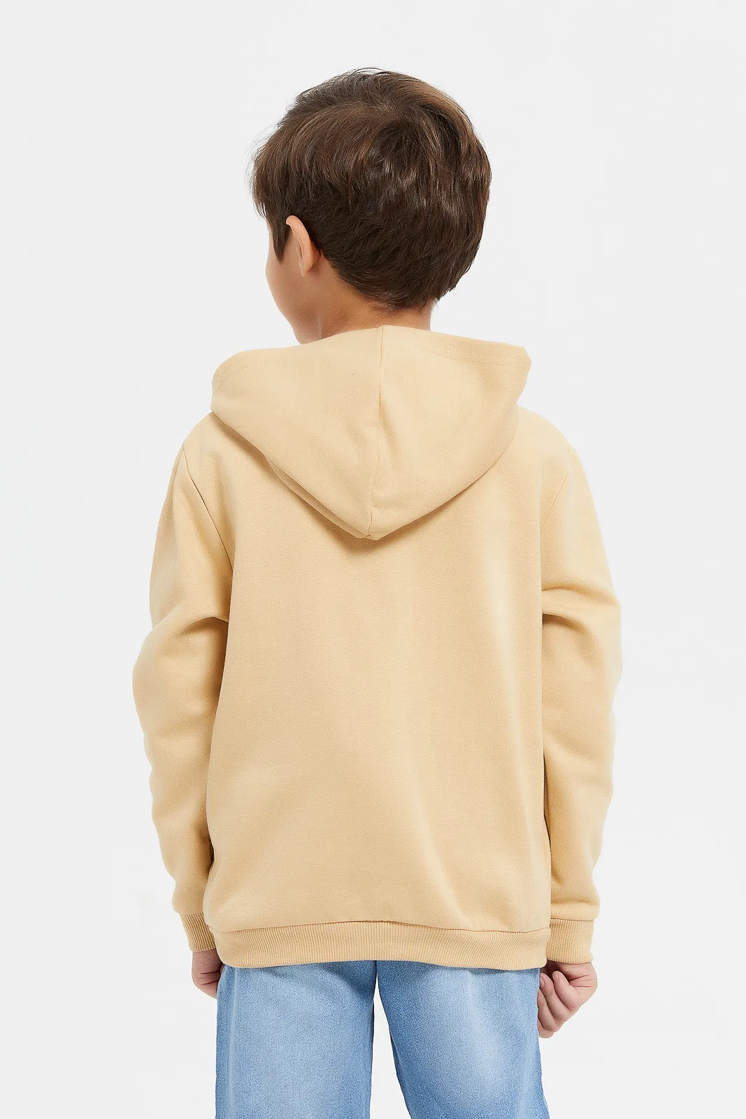 Boys Beige Tom And Jerry Hooded Sweatshirt