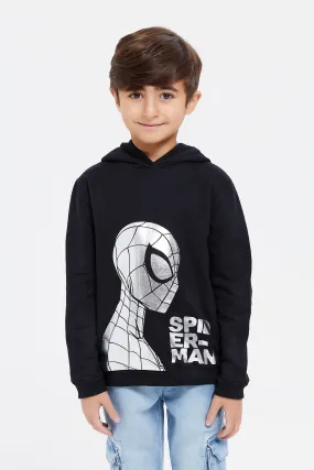 Boys Black Spider Man Hooded Sweatshirt