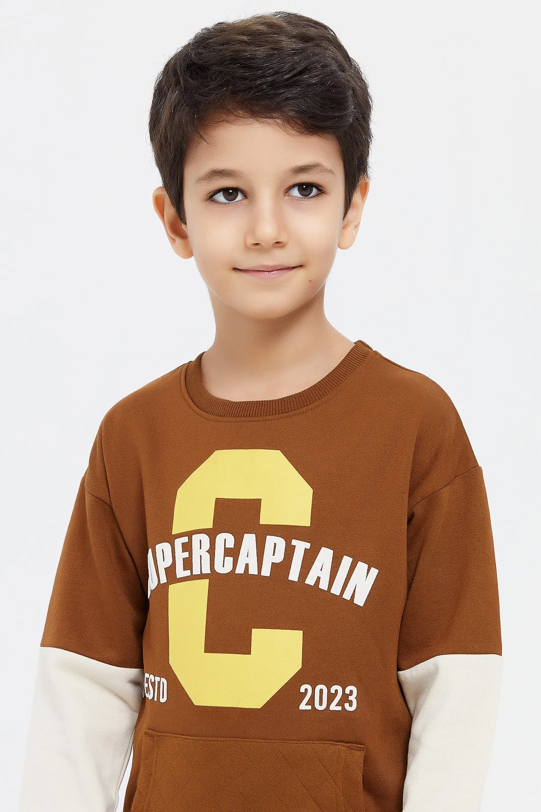 Boys Brown Kangaroo Pocket Sweatshirt