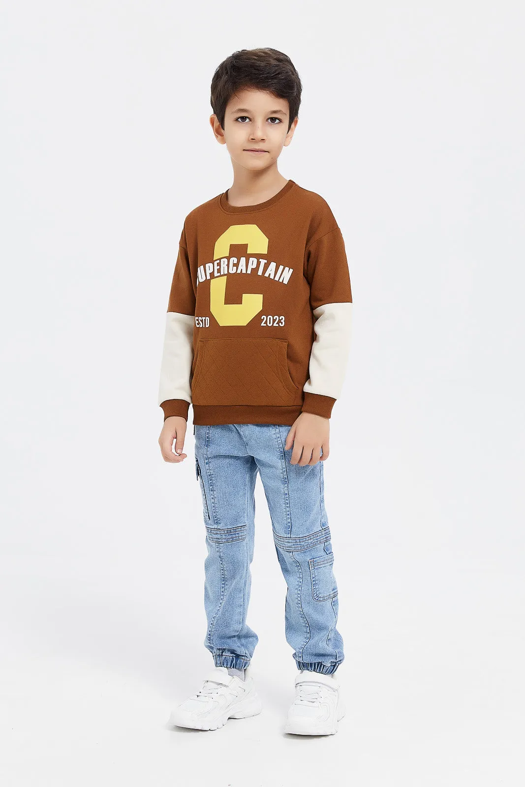 Boys Brown Kangaroo Pocket Sweatshirt