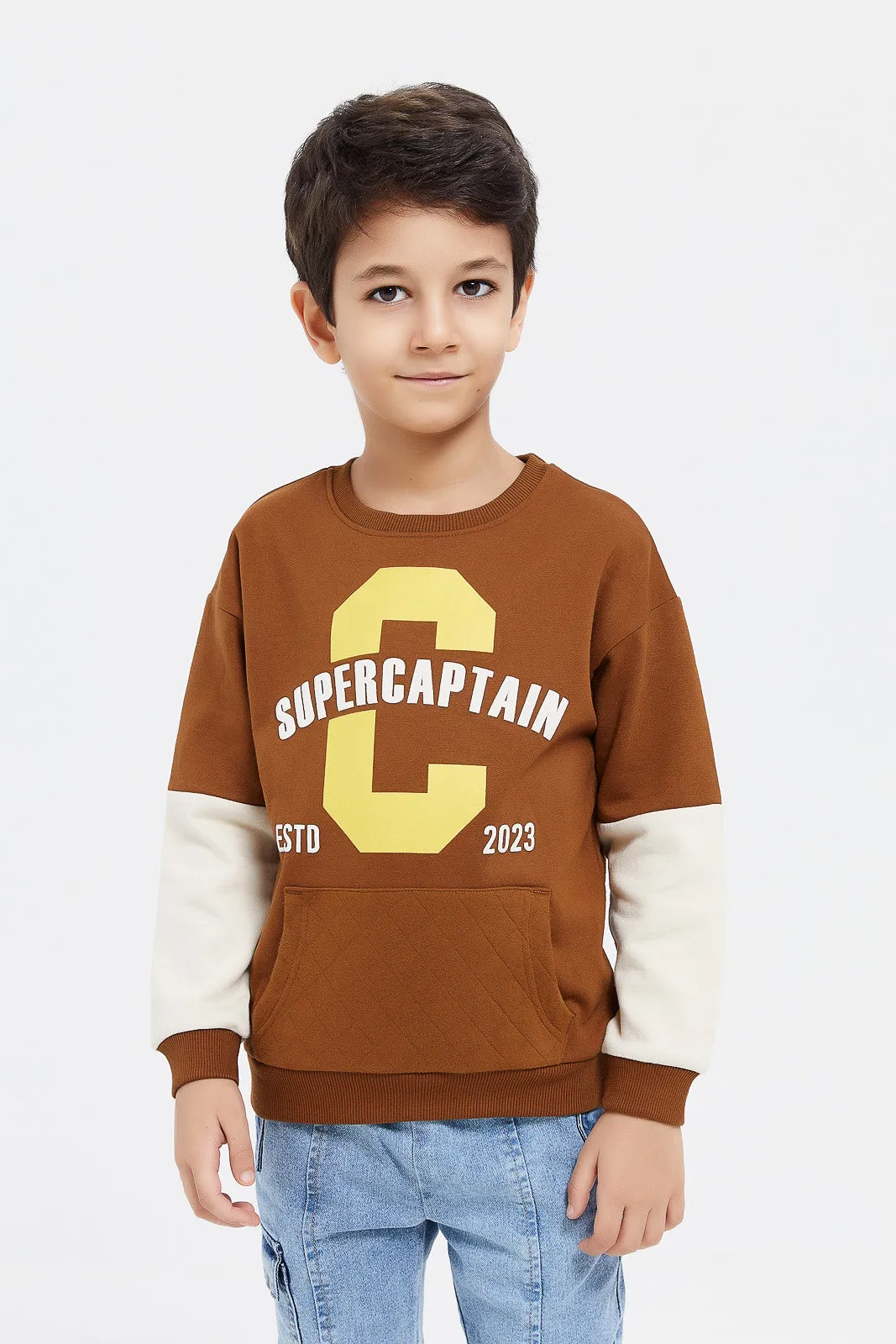 Boys Brown Kangaroo Pocket Sweatshirt