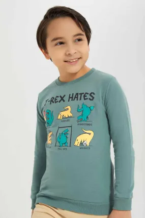 Boys Mint Dino Print Sweatshirt