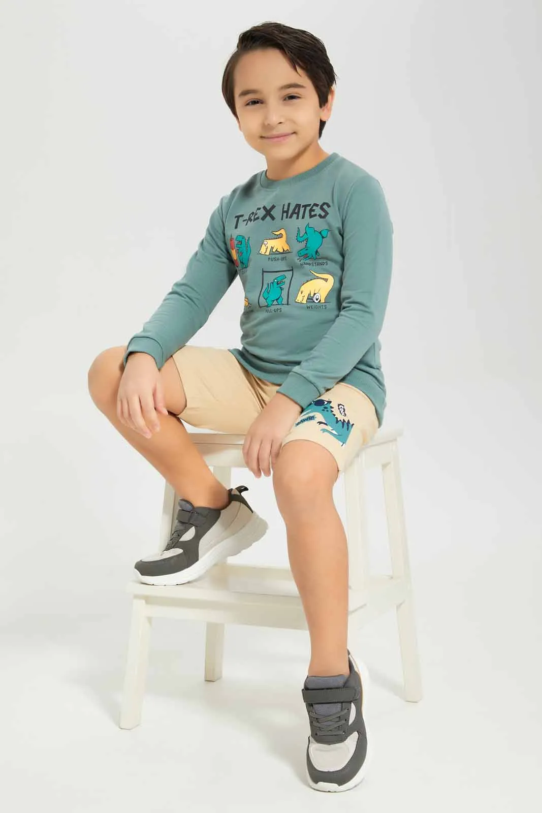 Boys Mint Dino Print Sweatshirt