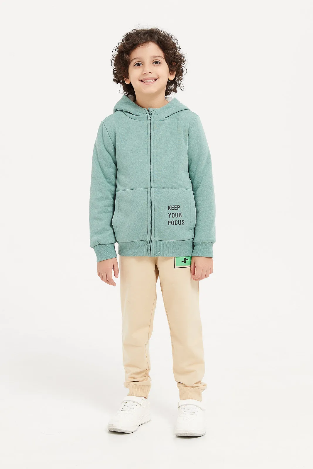 Boys Mint Hooded Zip Sweatshirt