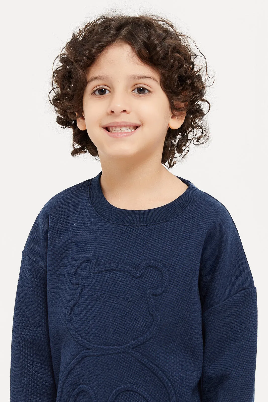 Boys Navy Bear Embossed Sweatshirt