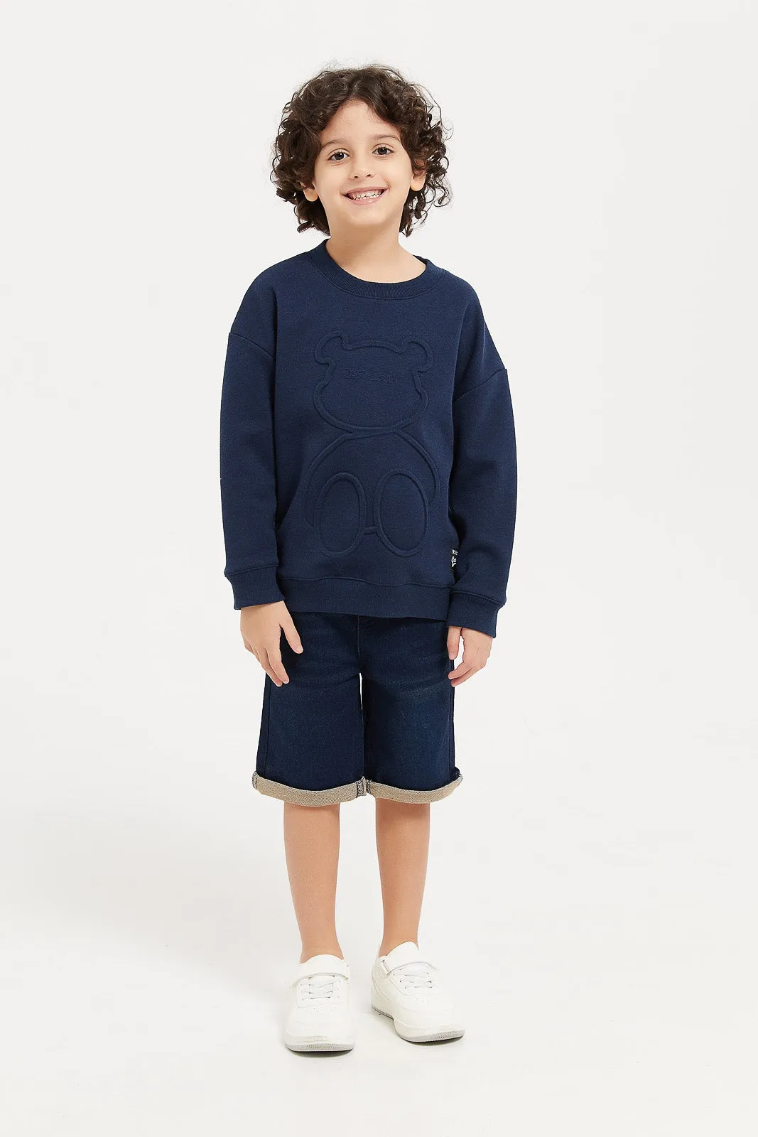 Boys Navy Bear Embossed Sweatshirt