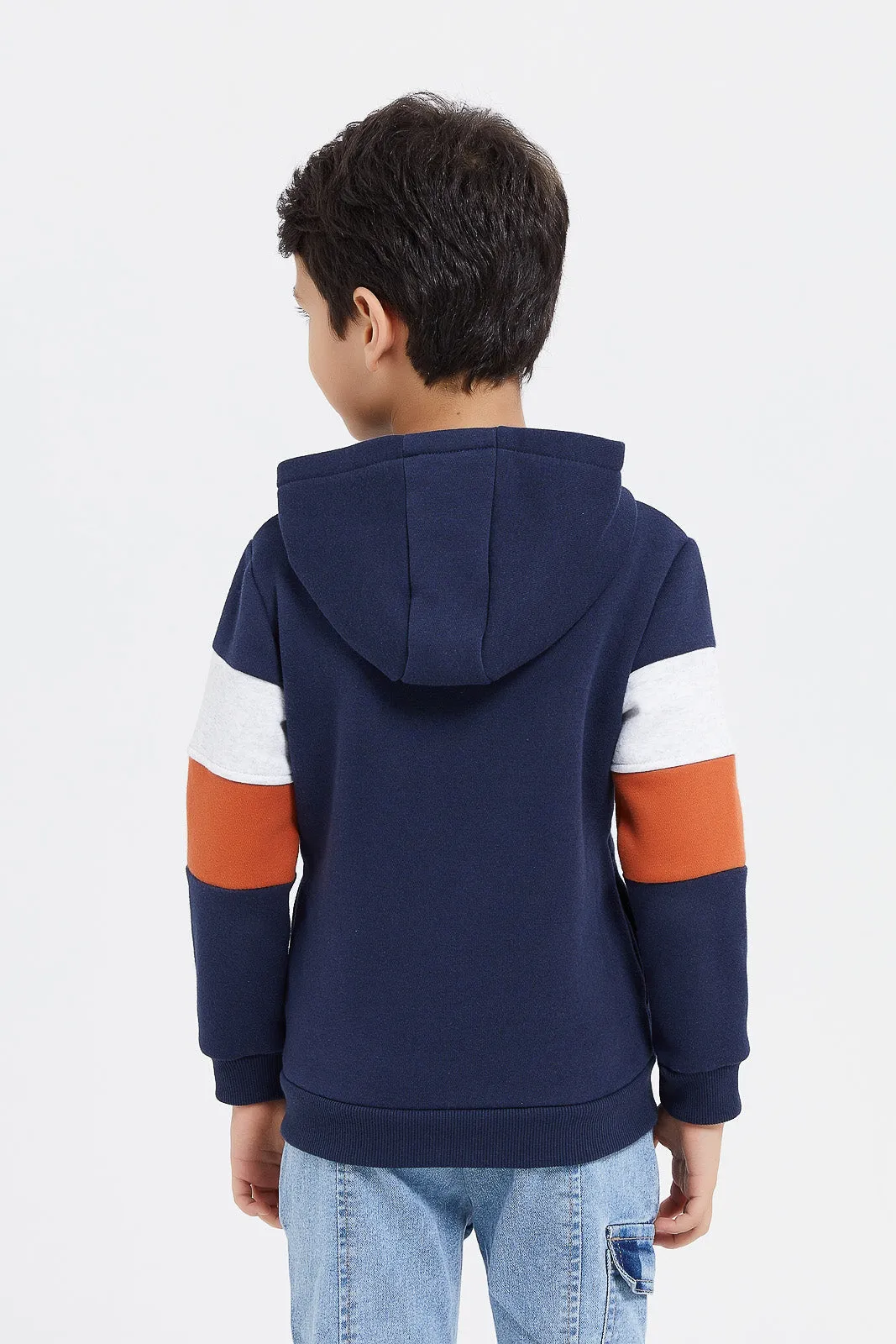 Boys Navy Lion Embroidery Hooded Sweatshirt