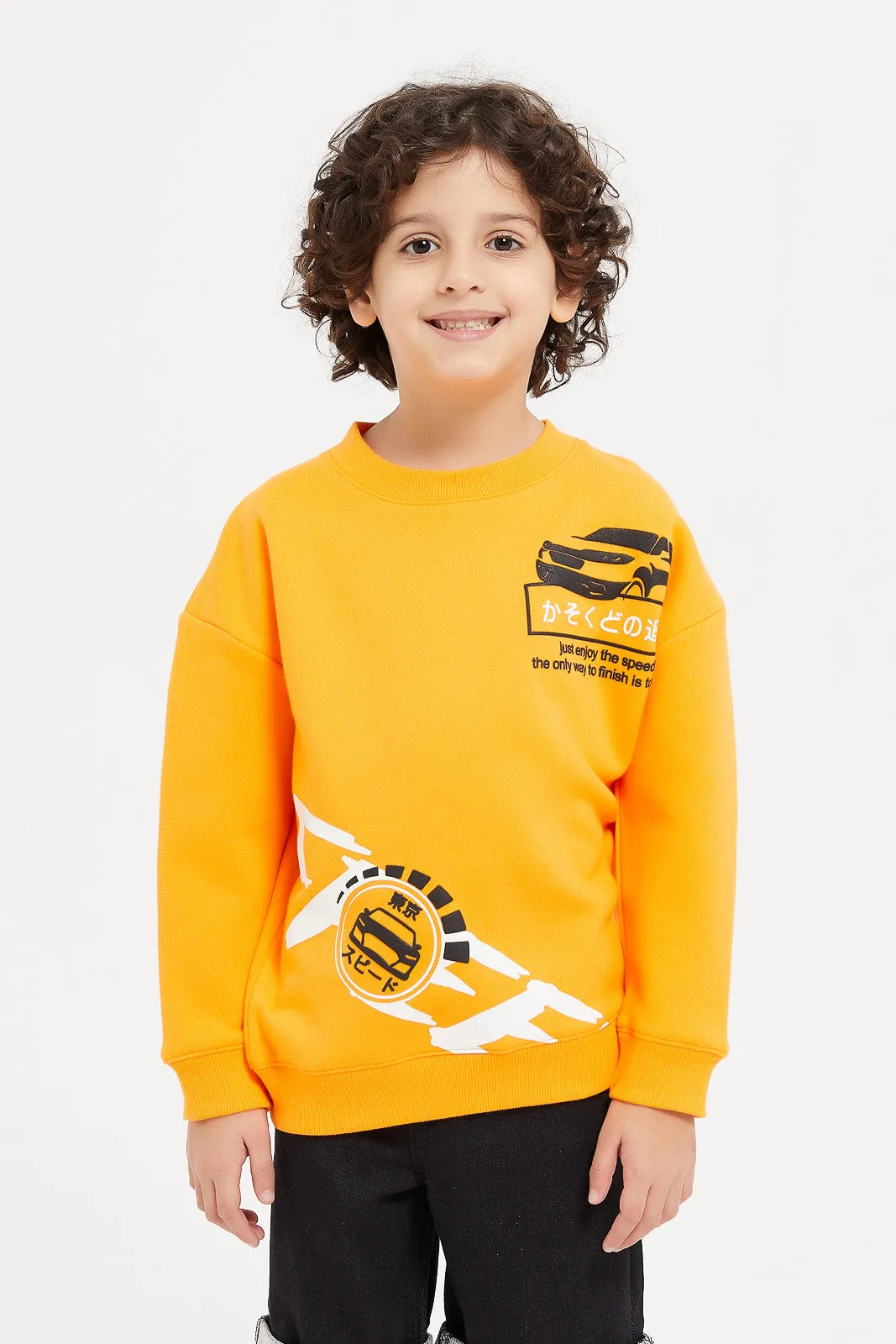 Boys Orange Printed Sweatshirt