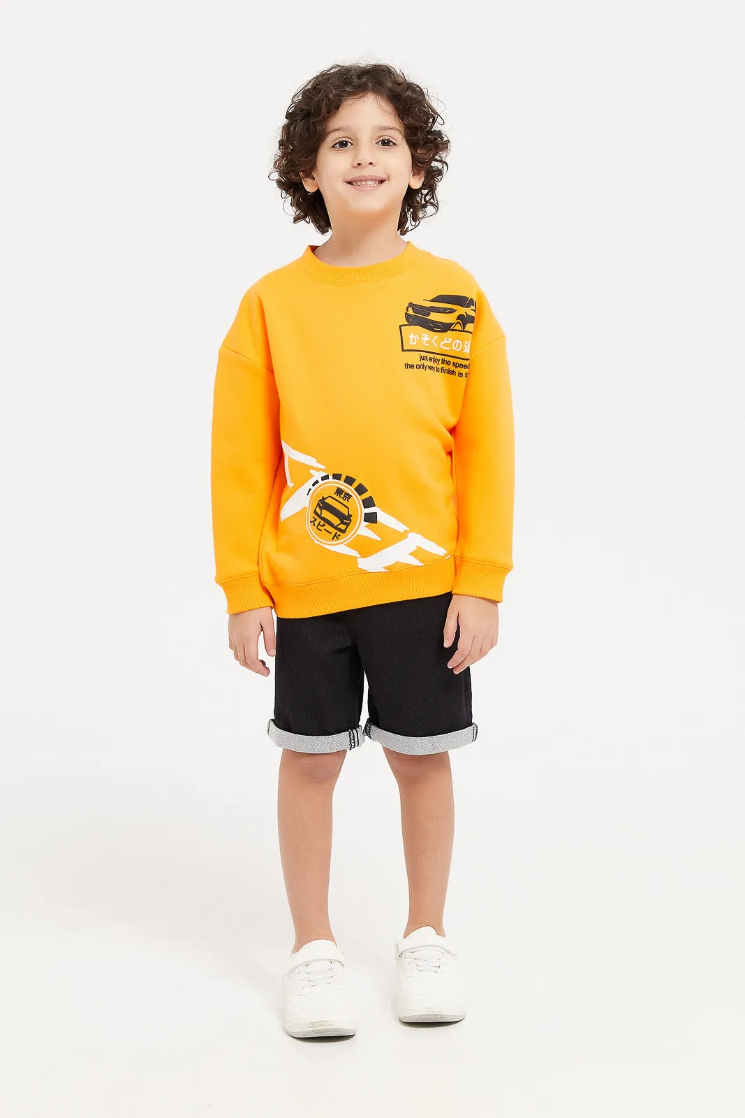 Boys Orange Printed Sweatshirt