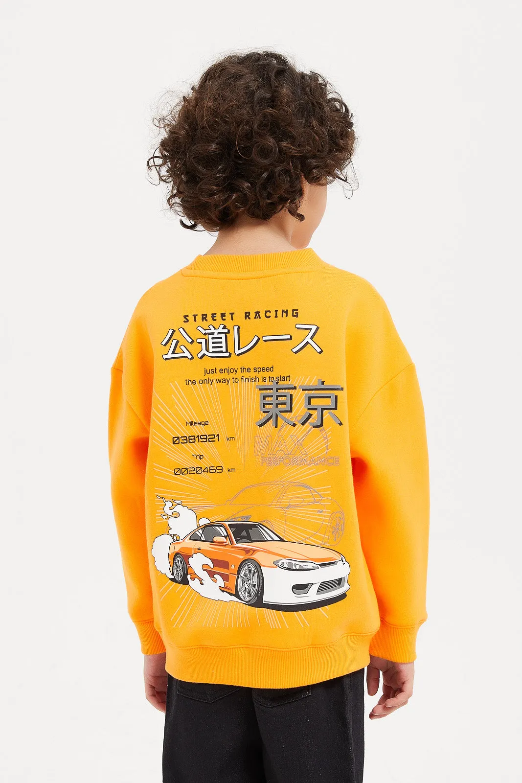 Boys Orange Printed Sweatshirt