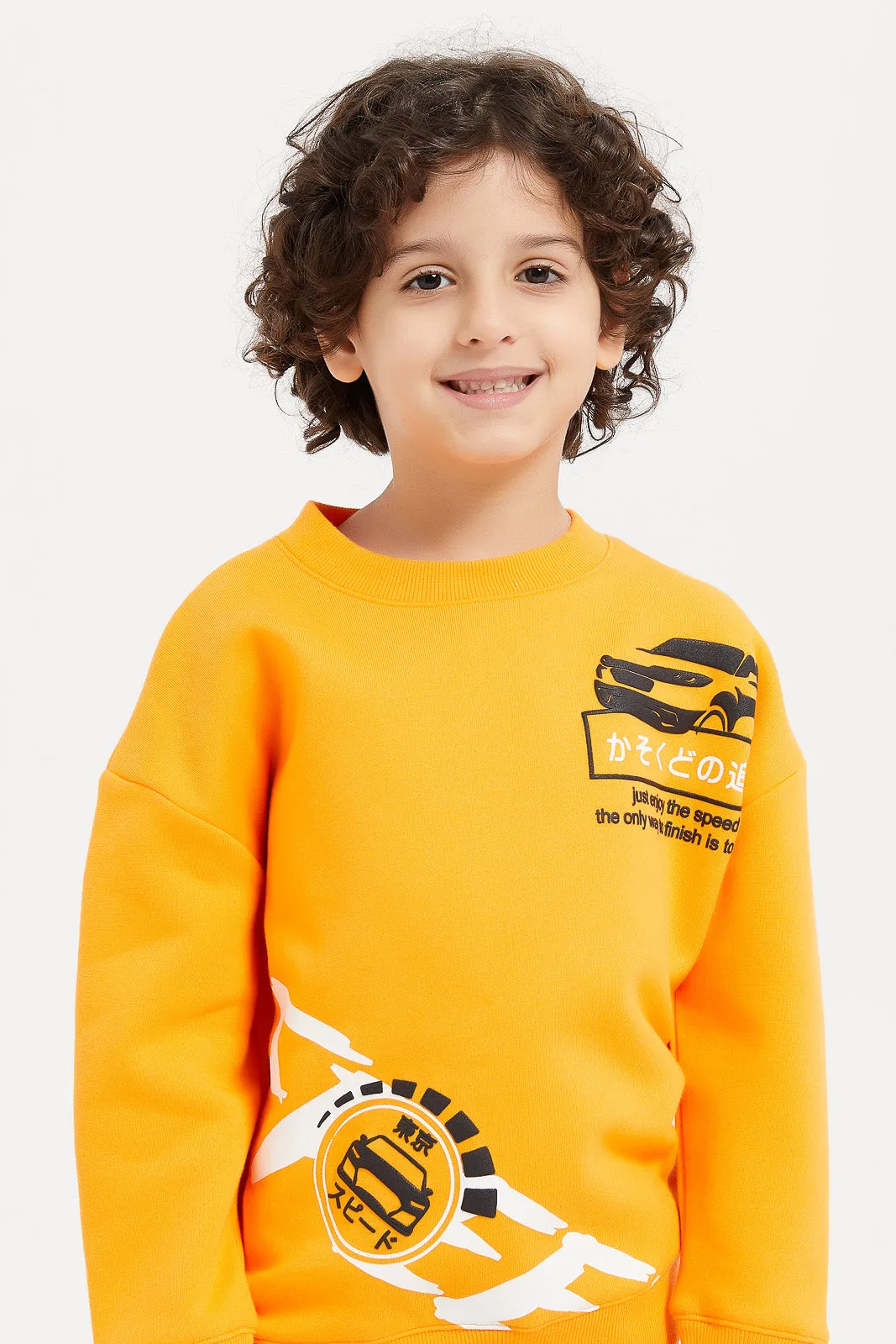 Boys Orange Printed Sweatshirt