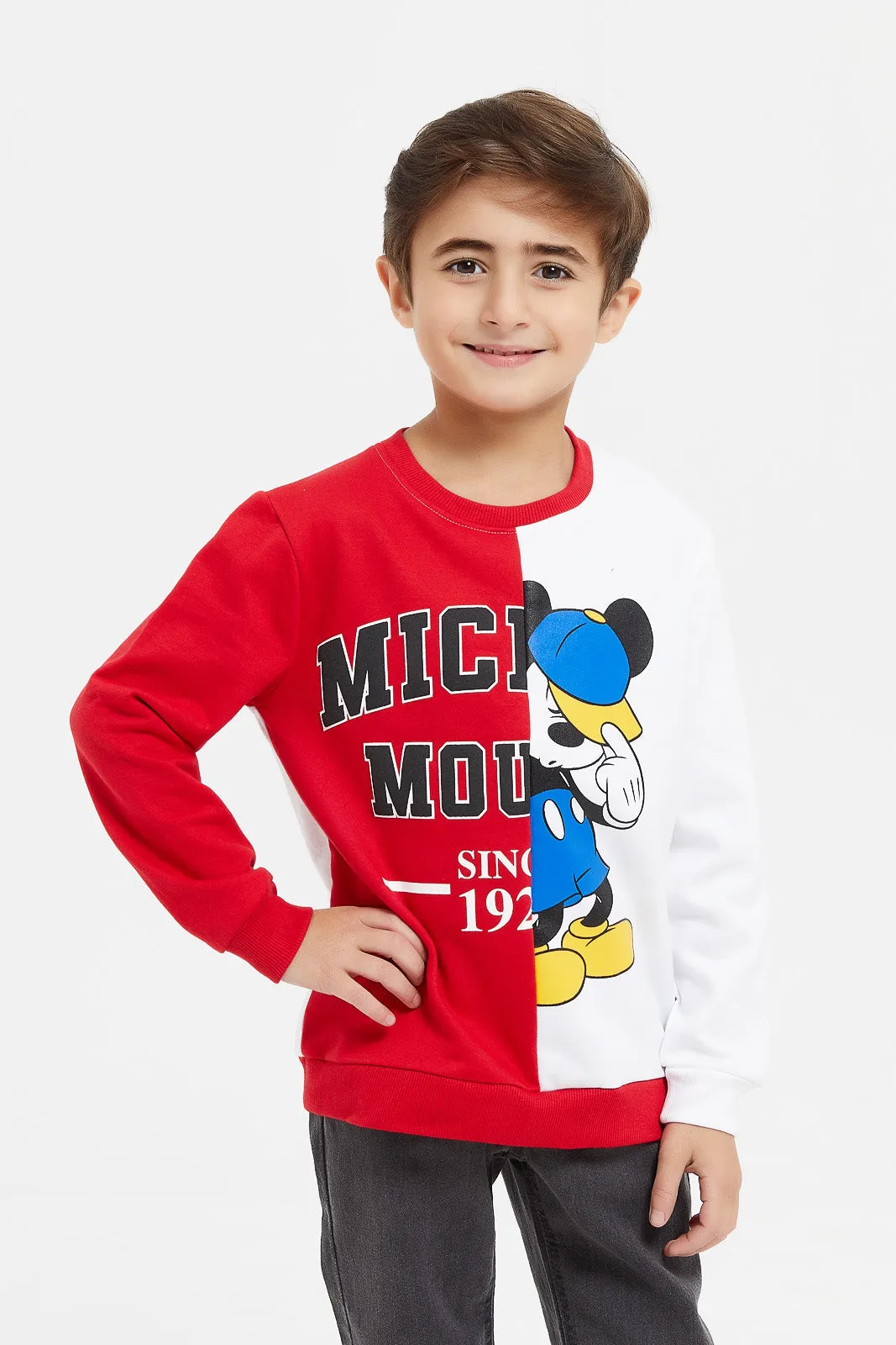 Boys Red And White Micky Mouse Sweatshirt