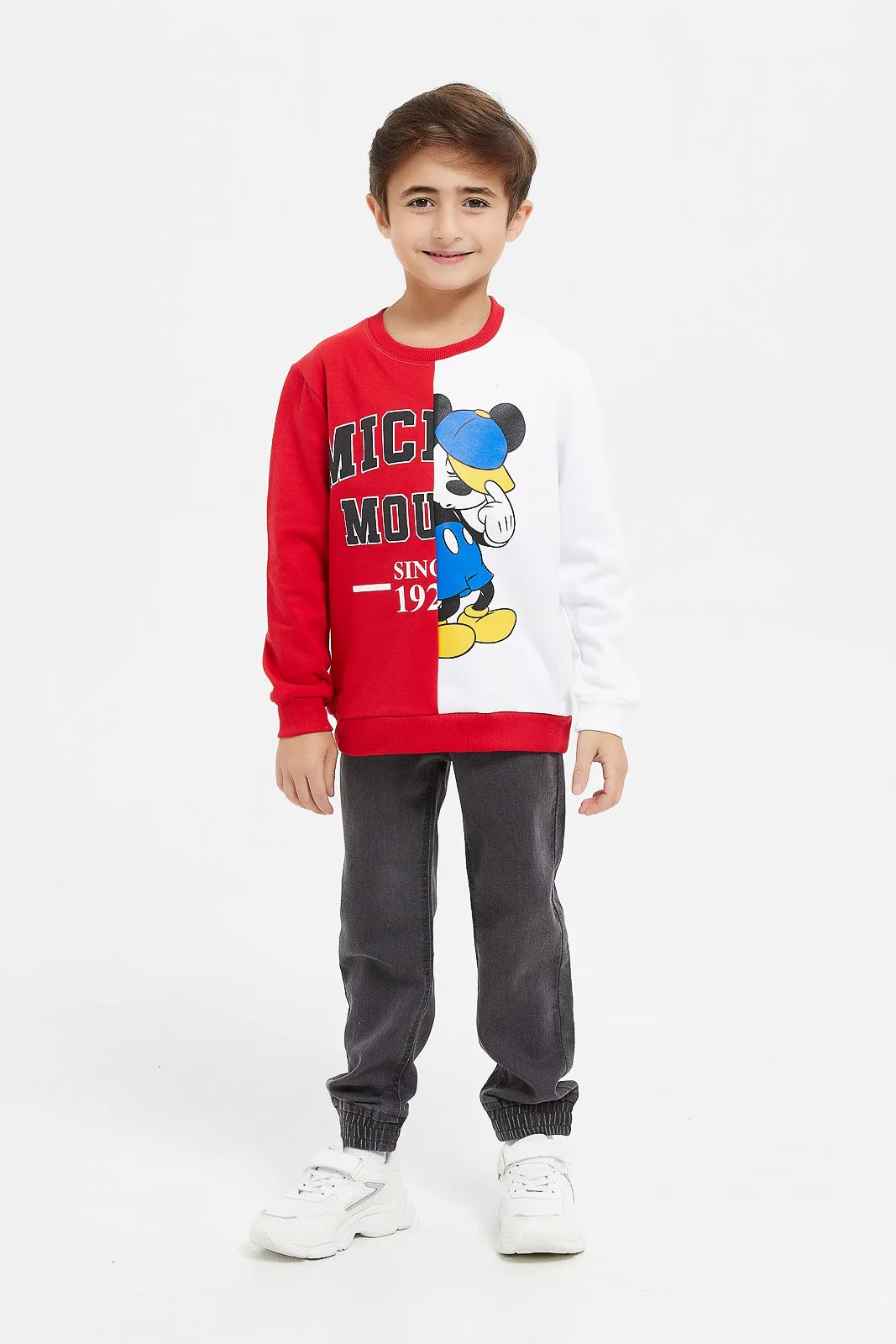 Boys Red And White Micky Mouse Sweatshirt