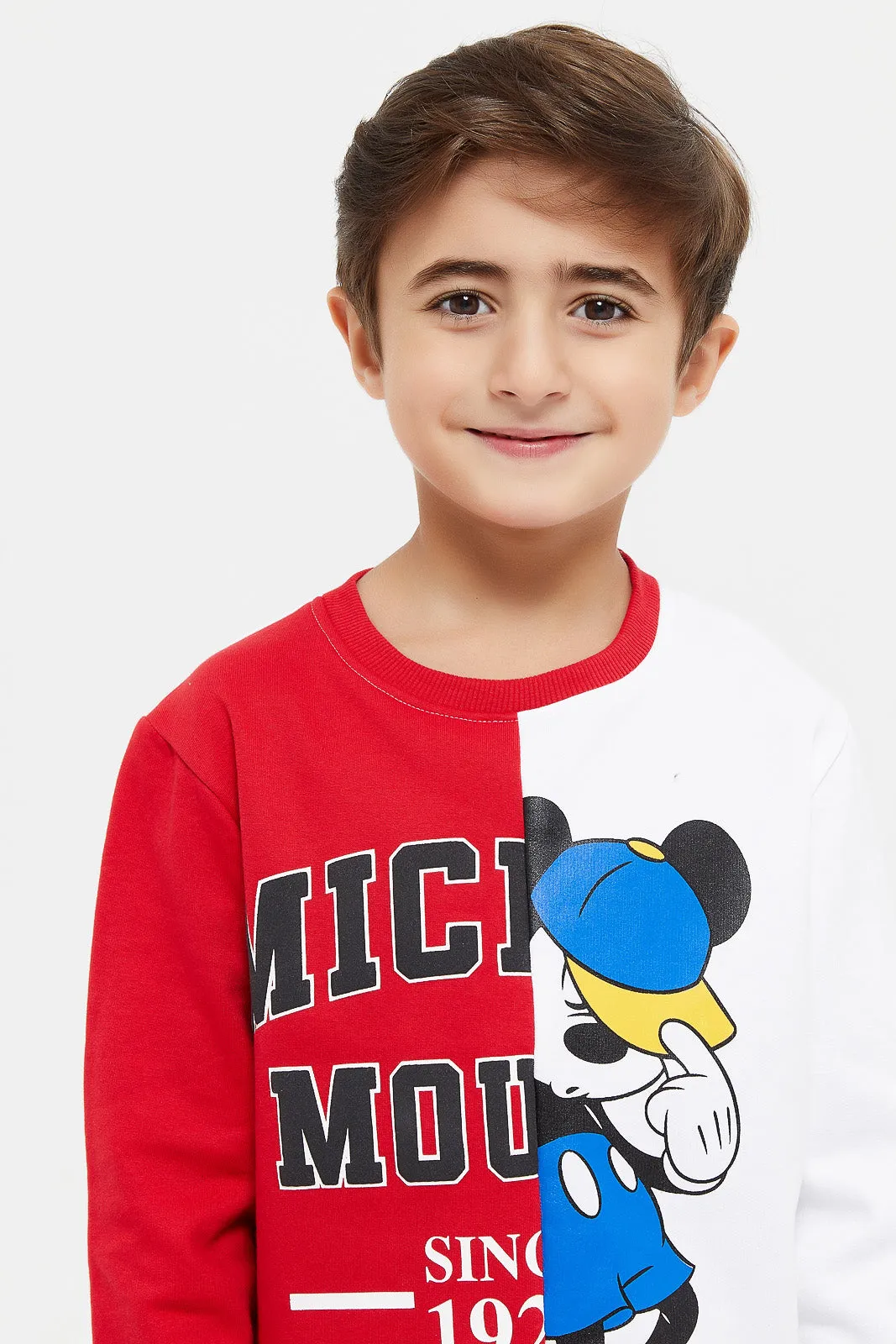 Boys Red And White Micky Mouse Sweatshirt