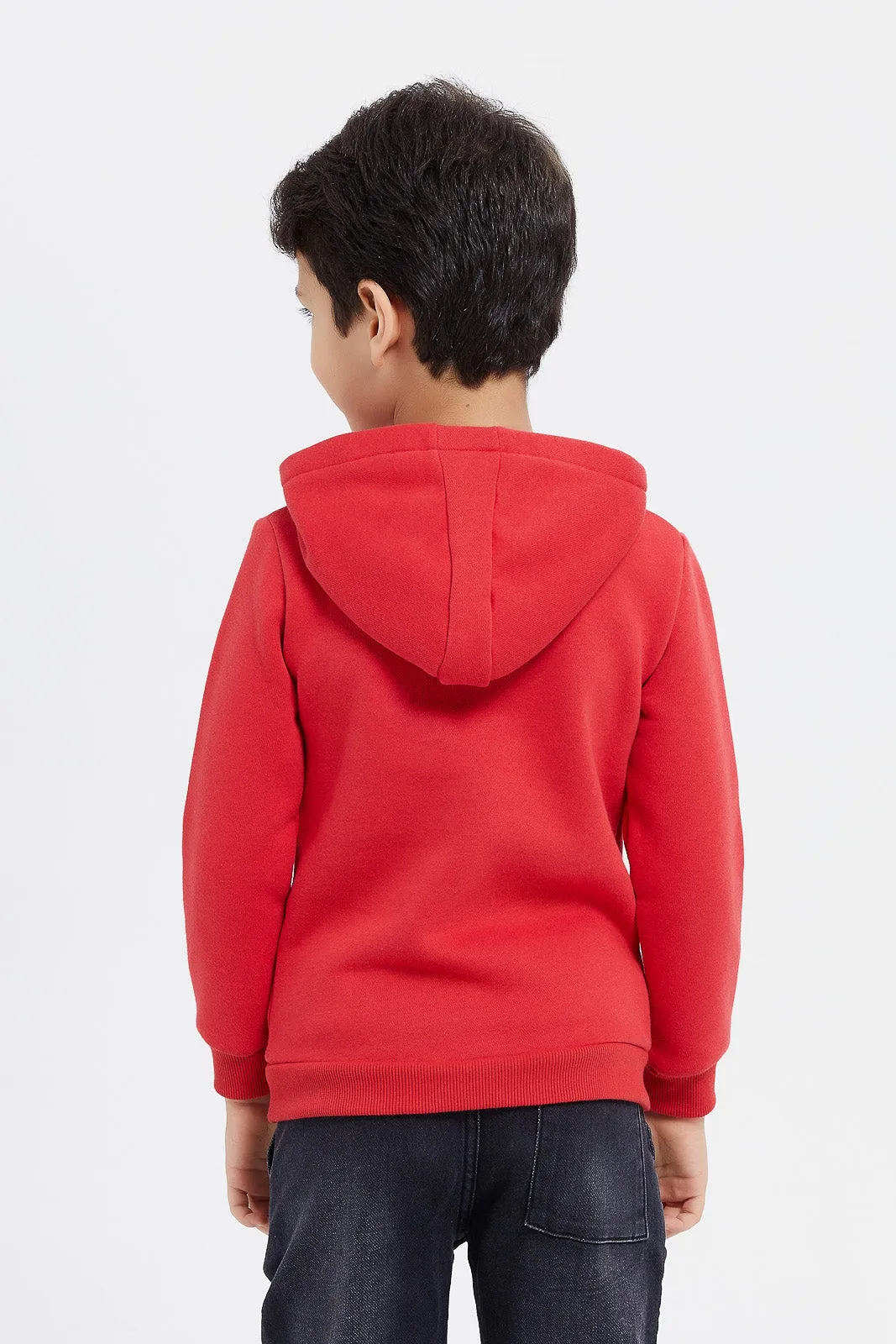 Boys Red Embossed Kangaroo Pocket Sweatshirt