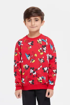 Boys Red Mickey Mouse Print Sweatshirt