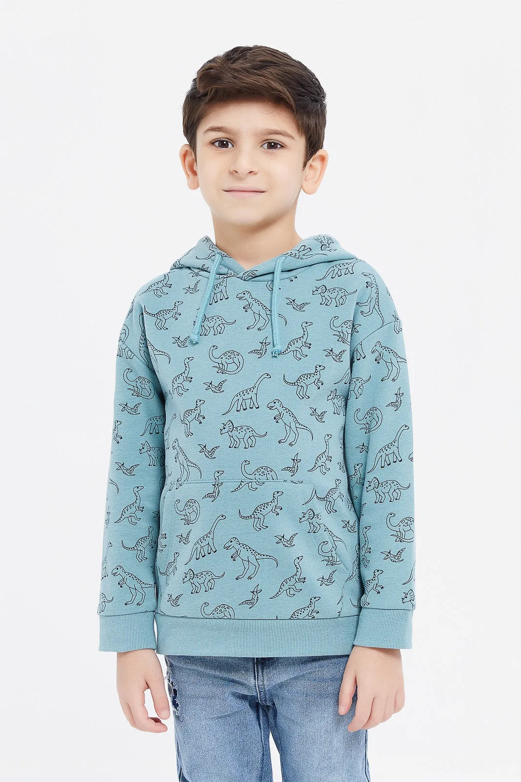 Boys Teal Dino Print Oversize Sweatshirt