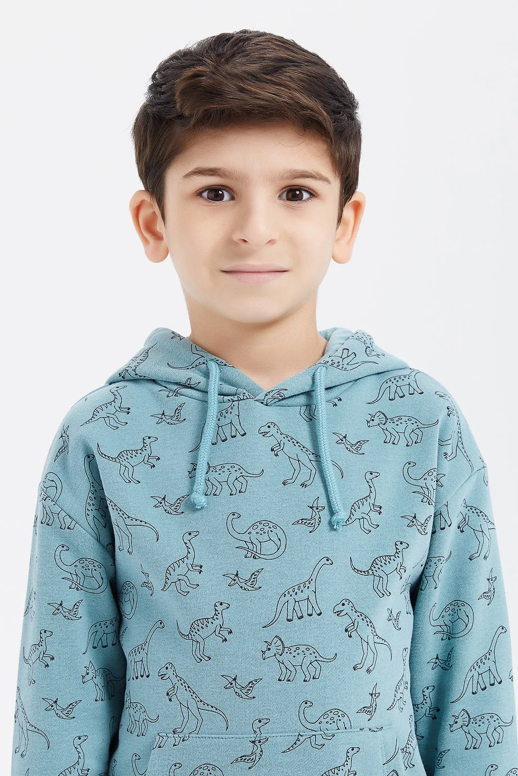 Boys Teal Dino Print Oversize Sweatshirt