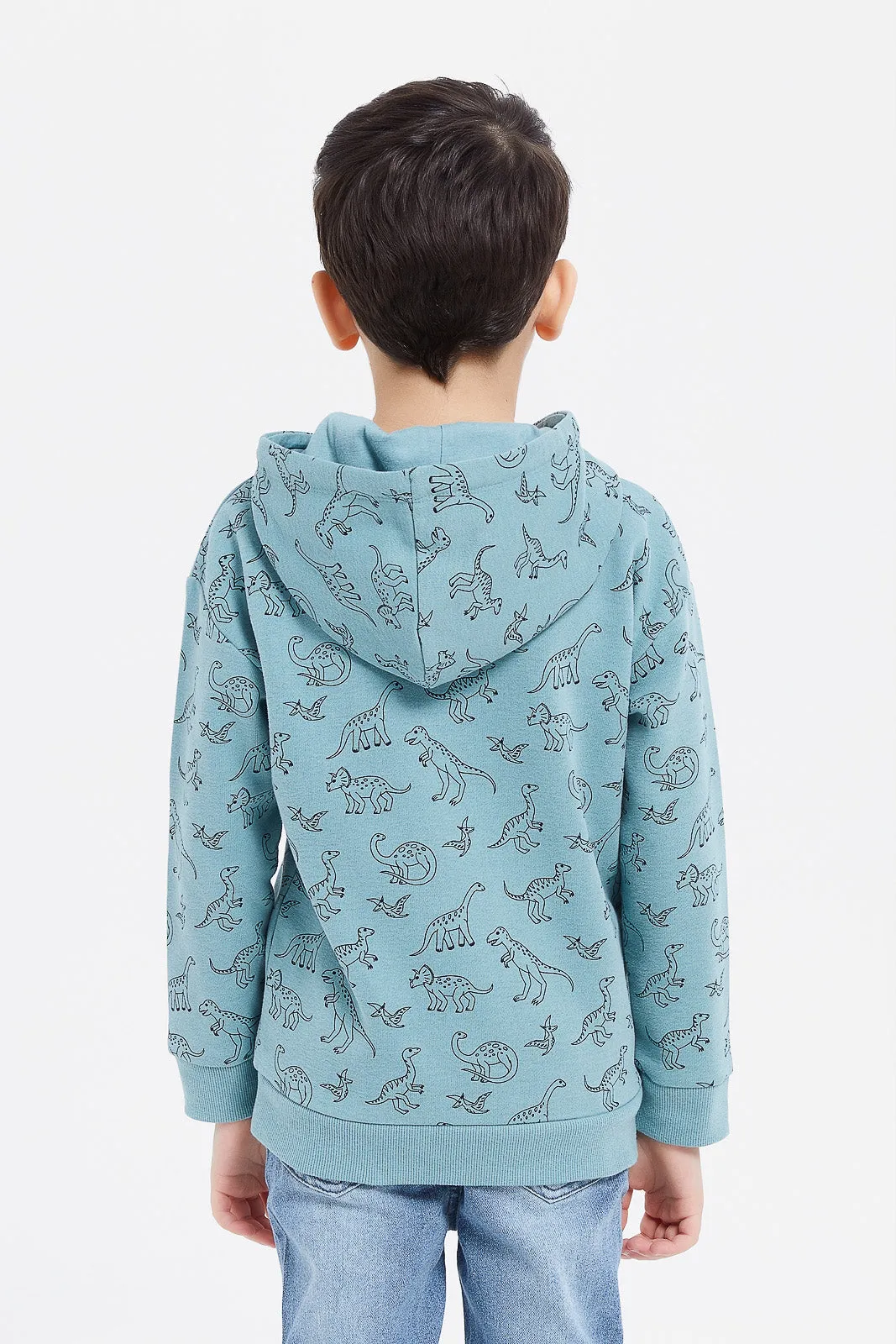 Boys Teal Dino Print Oversize Sweatshirt