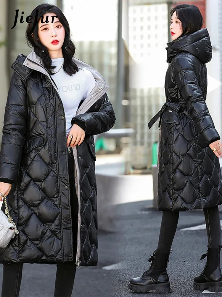 Bright Cotton Jackets for Women Winter Korean Parkas Female Fashion Mid Long Slim Warm White Cofee Khaki Coat Female