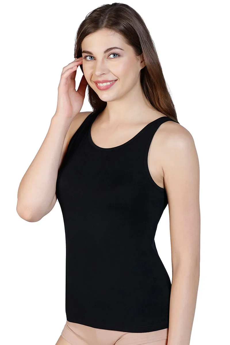 Broad Straps Body Hugging Modal Vest - Black